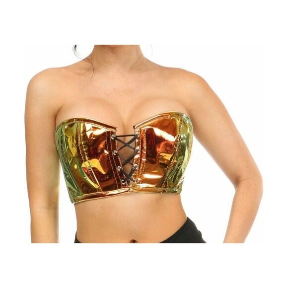 Lavish By Daisy Corsets Sunset Holo Lace Up Short Bustier Top Orange 4XL NEW - Picture 1 of 6